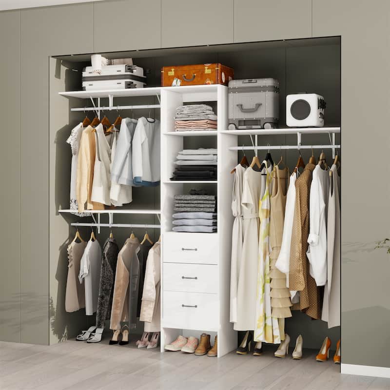 96" Coat Rack w/ 3 Adjustable Shelves,3 Expandable Hanger Rods,3 Drawers