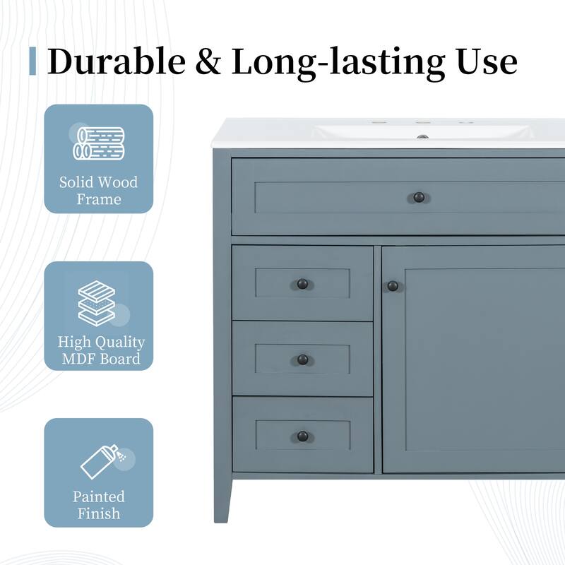 30/36 Inch Bathroom Vanity, Bathroom Sink Cabinet, Freestanding Bathroom Storage Cabinet with Ceramic Basin