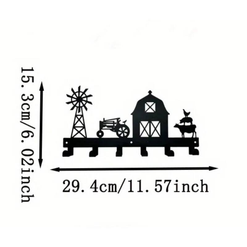 Black Metal Wall-Mounted Towel Hook Rack 6 Hooks Space-Saving Bathroom Storage Organizer - 11.57”L x 6.02”H