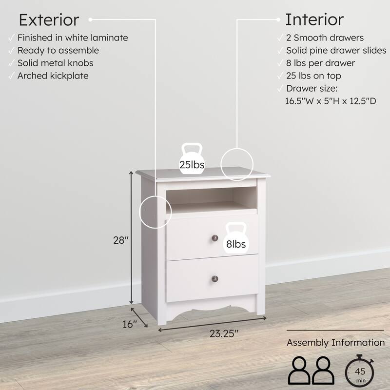 Copper Grove Periyar White 2-drawer and Open Cubbie Nightstand