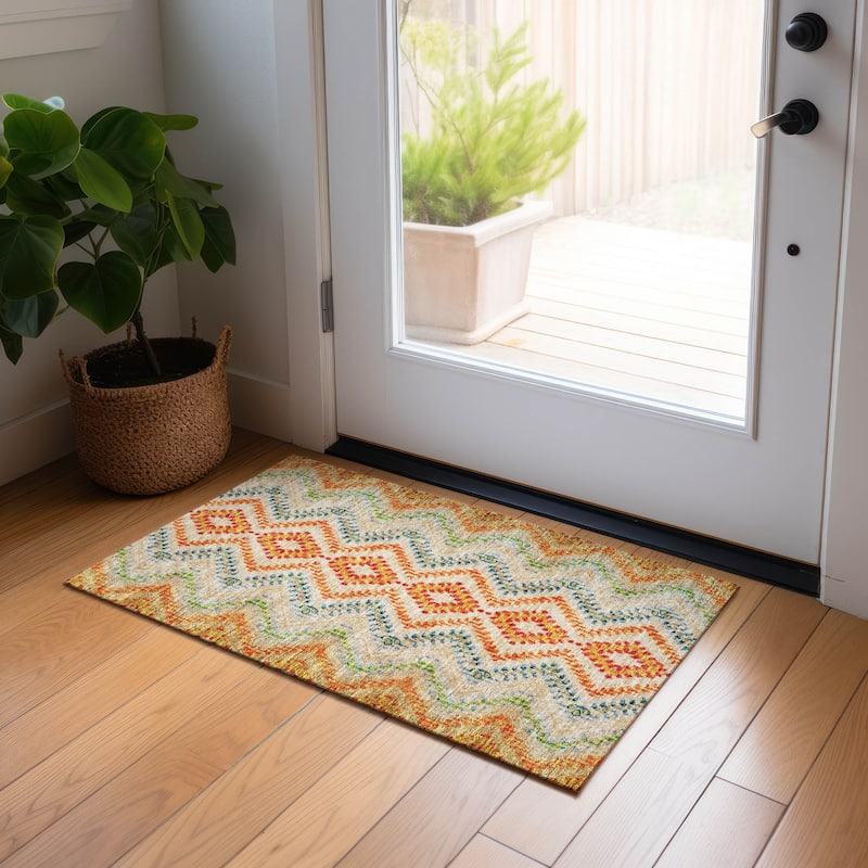 Machine Washable Indoor/ Outdoor Chantille Boho Global Rug - Beige - 1'8" x 2'6"