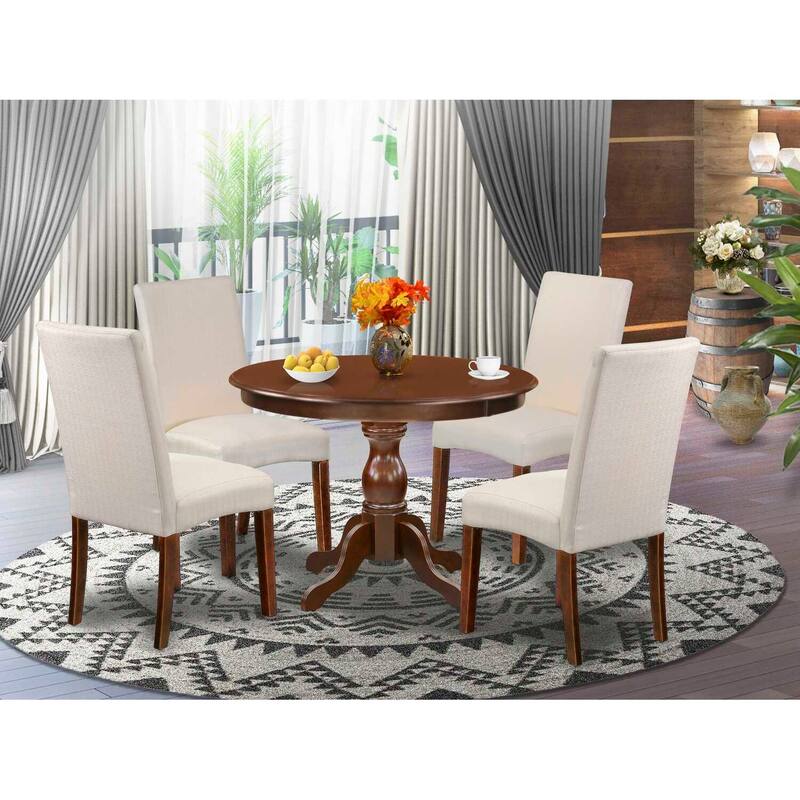 HomeStock 5-Piece Mahogany Finish Solid Wood Top Dining table with 4-Chairs