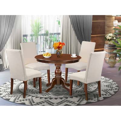 HomeStock 5-Piece Mahogany Finish Solid Wood Top Dining table with 4-Chairs
