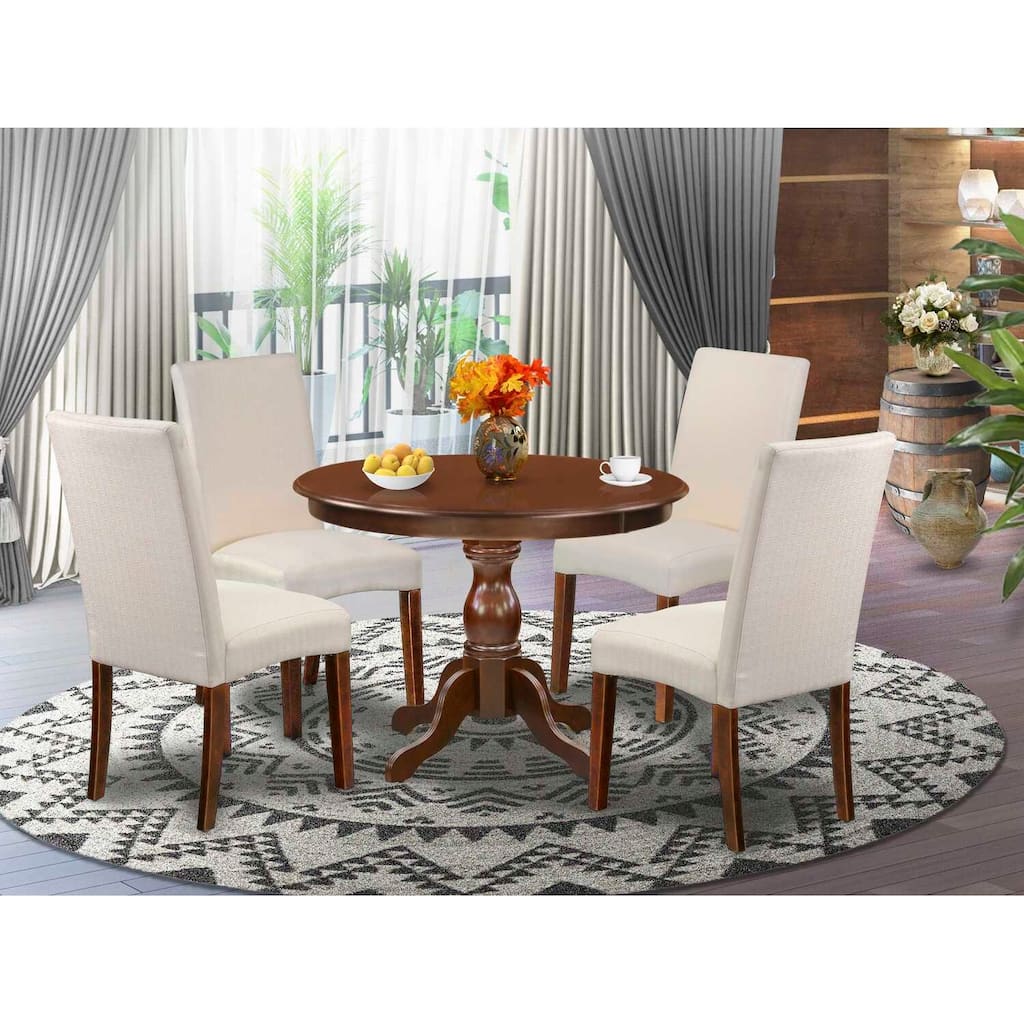 HomeStock 5-Piece Mahogany Finish Solid Wood Top Dining table with 4-Chairs