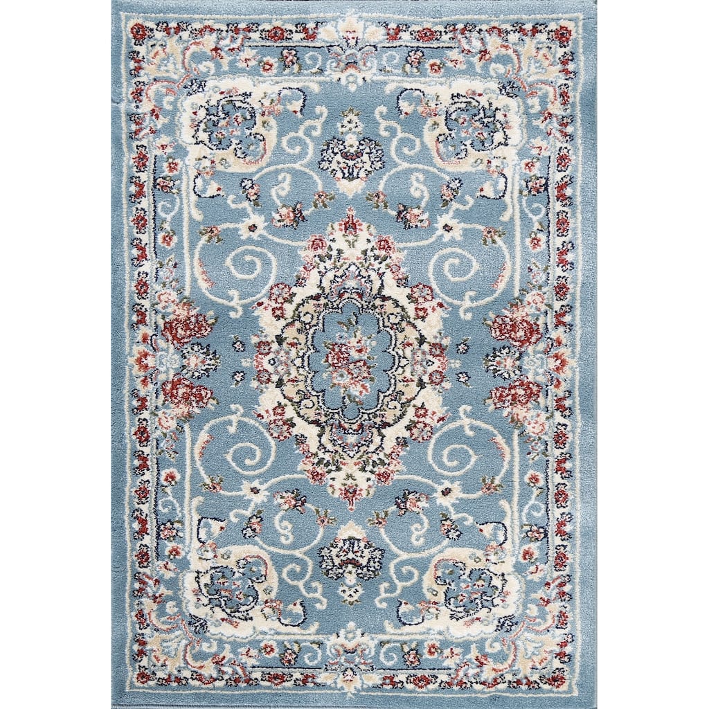 Light Blue Floral Medallion Transitional Turkish Rug Oriental Carpet