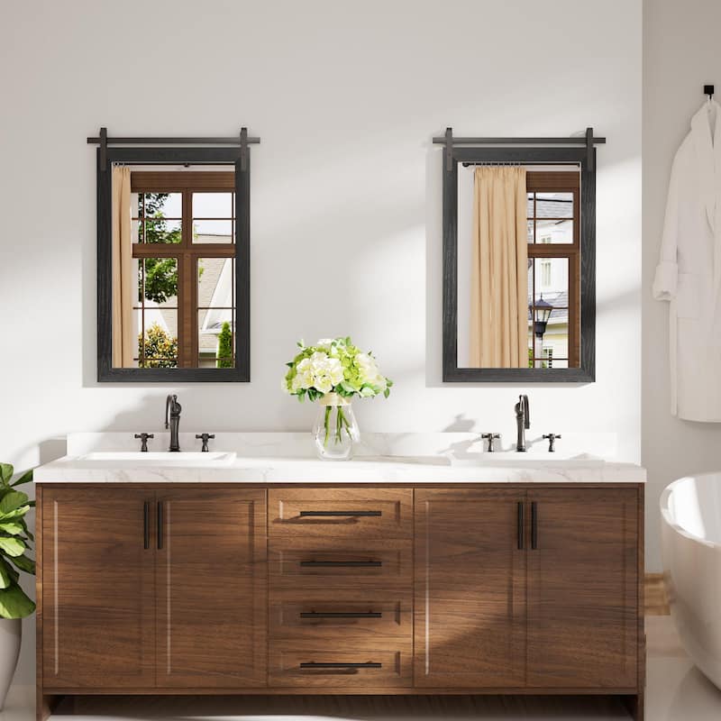 Farmhouse Barn Door Solid Wood Frame Bathroom Vanity Wall Mirror
