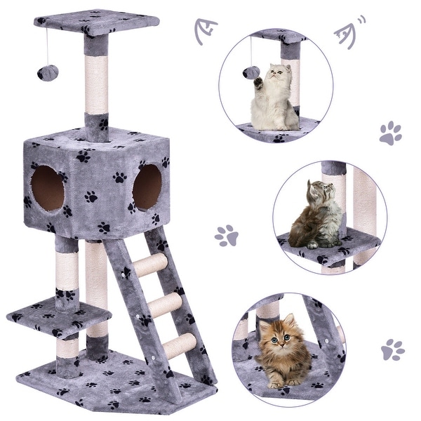 Gymax Pet Cat Tree Play House Tower Condo Bed Scratch Post Kitten