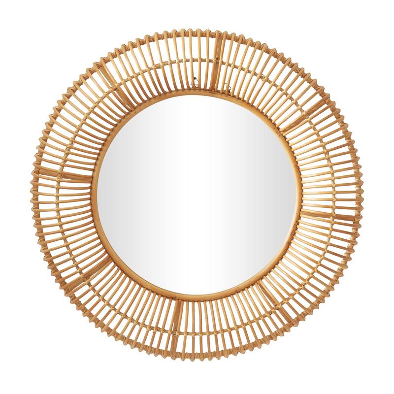 Rattan Handmade Woven Room Wall Mirror - Brown - Roche River Decor - Brown - 39"W, 39"H