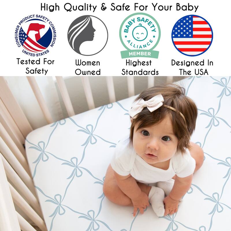 Sweet Jojo Designs Blue Bows Girl Fitted Crib Sheet - Tiffany & White Bow for the Ballet Collection, Vintage Coquette Aesthetic