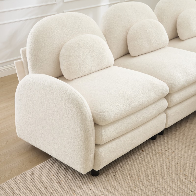 98.2" Teddy Fabric Sectional Sofa with Curved Pillows and Ottoman