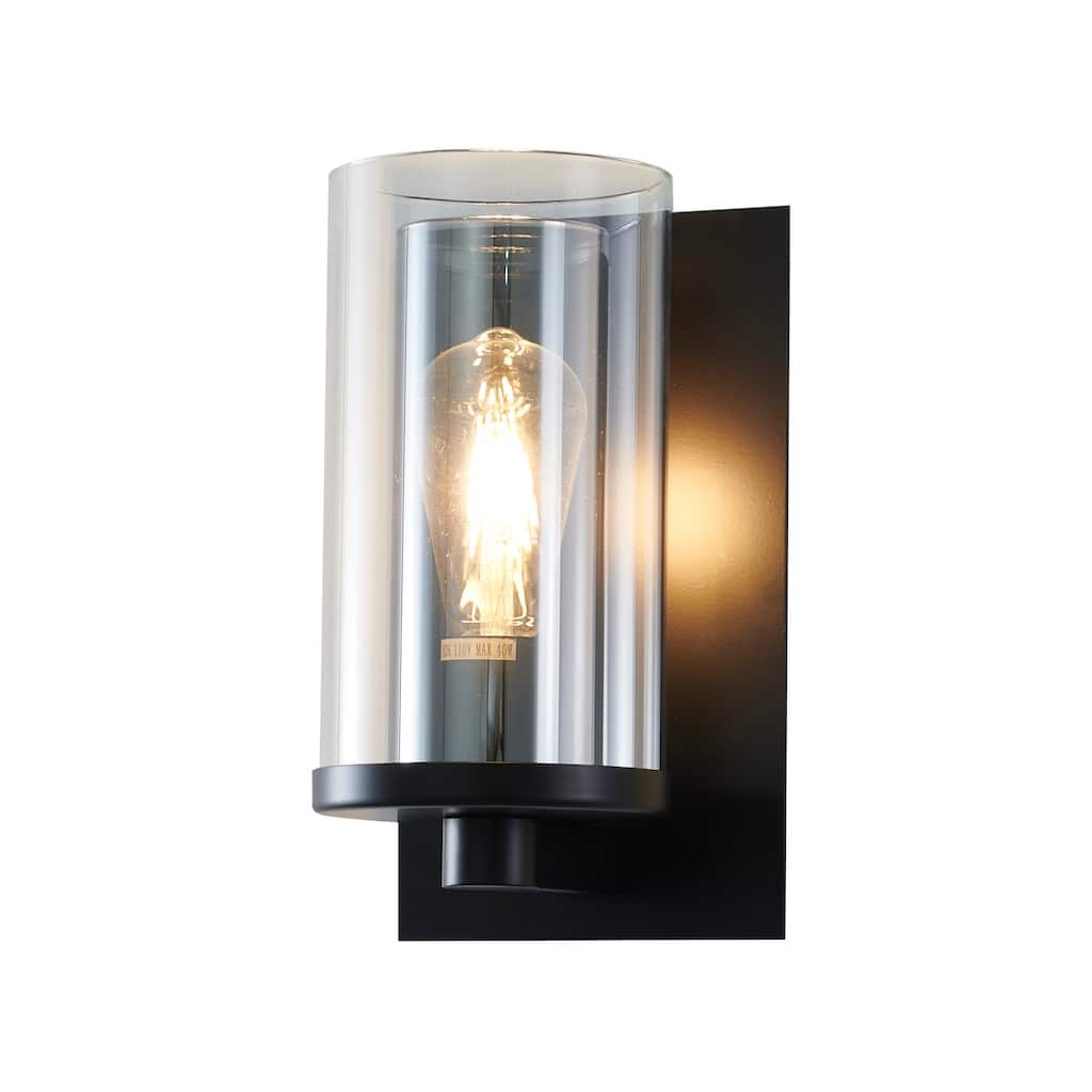 1 Light Black Wall Sconce with Clear Glass Shade