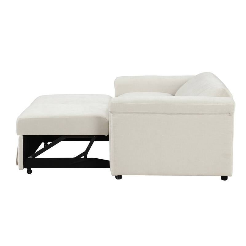 2-in-1 Loveseat Sleeper Recliner Sofa, Convertible Lounge Couch Pull Out Sofa Bed with Vertical Striped Backrest