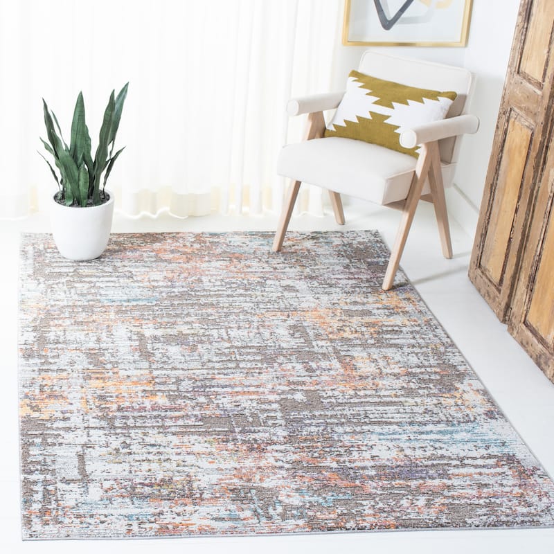 SAFAVIEH Crystal Yumi Modern Abstract Distressed Rug - 4' x 5'7" - Beige/Orange