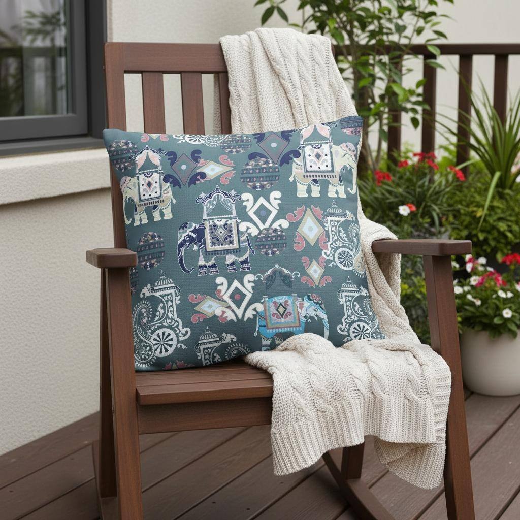 HomeRoots Set of Two 16" X 16" Gray and White Elephant Blown Seam Eclectic Indoor Outdoor Throw Pillow