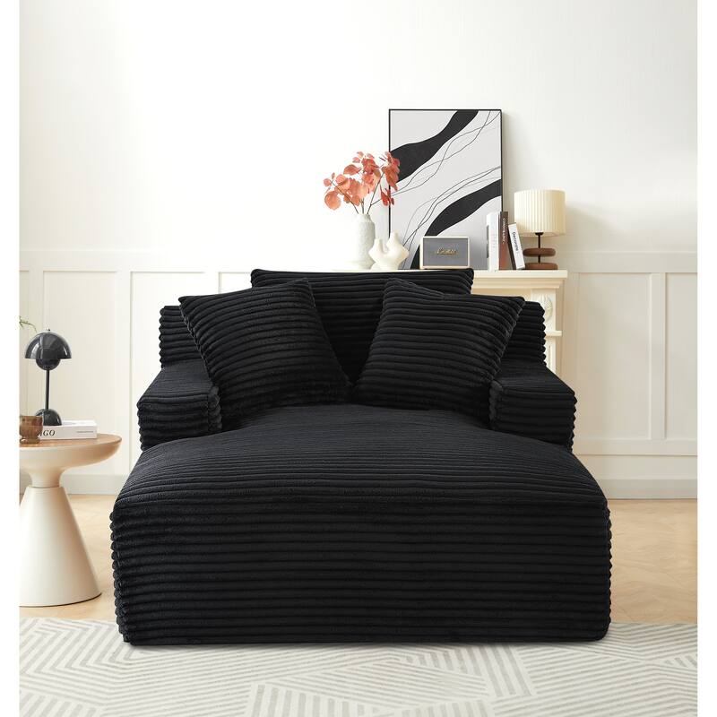 Oversized Chaise Lounge Chair in Corduroy, Black, No Assembly