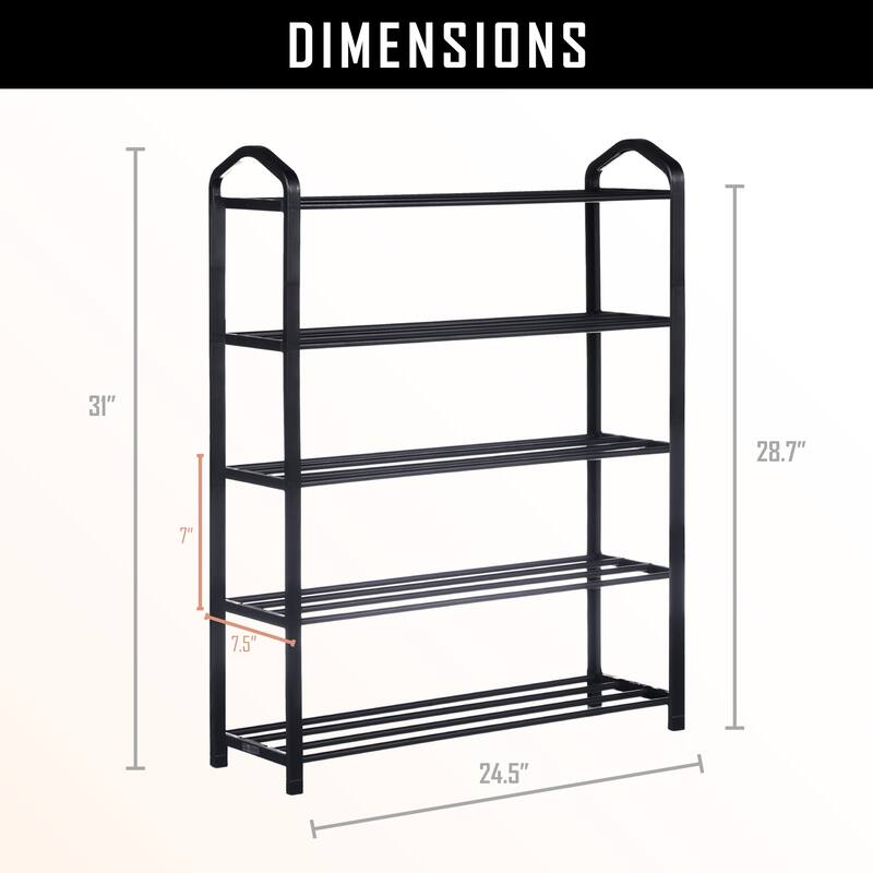 5-Tier Stackable Shoe Rack, 15-Pairs Sturdy Shoe Shelf Storage , Black Shoe Tower