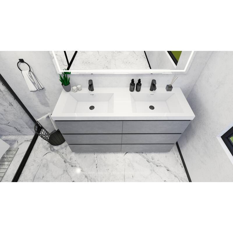 Angeles 60" freestanding bath vanity with dual basin reinforced acrylic top