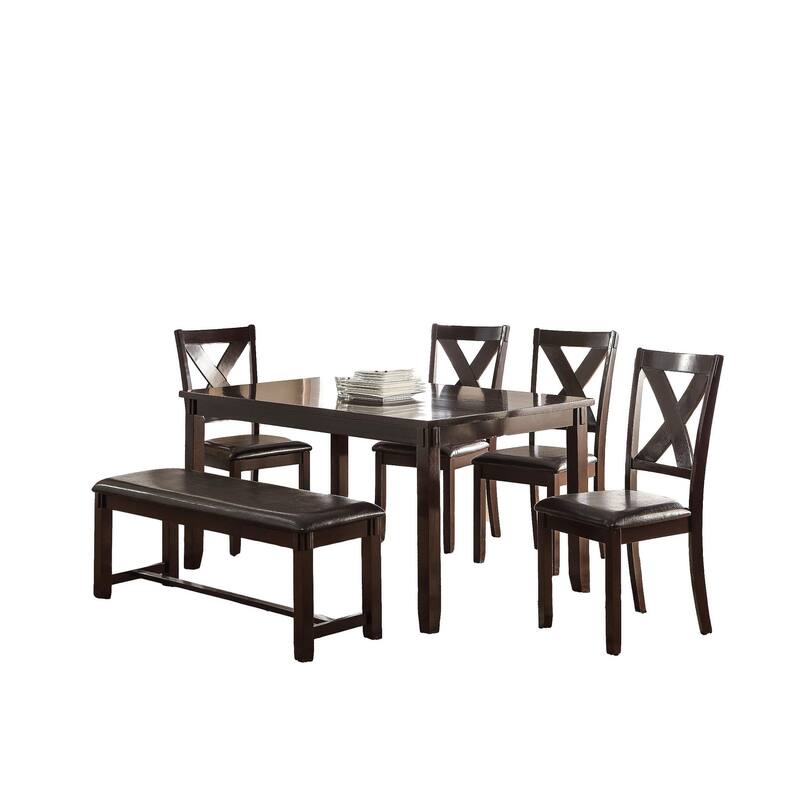 6 Piece Dining Table and Chair Set, Solid Wood Kitchen Dining Room Table Set with 4 Side Chairs and Bench Seat