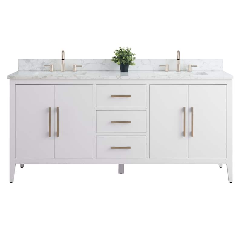 Vanity Art 72" Double Sink Bathroom Vanity Cabinet with Engineered Marble Top