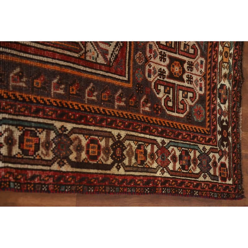 Tribal Pink Qashqai Persian Vintage Area Rug Handmade Wool Carpet - 5'4"x 8'6"