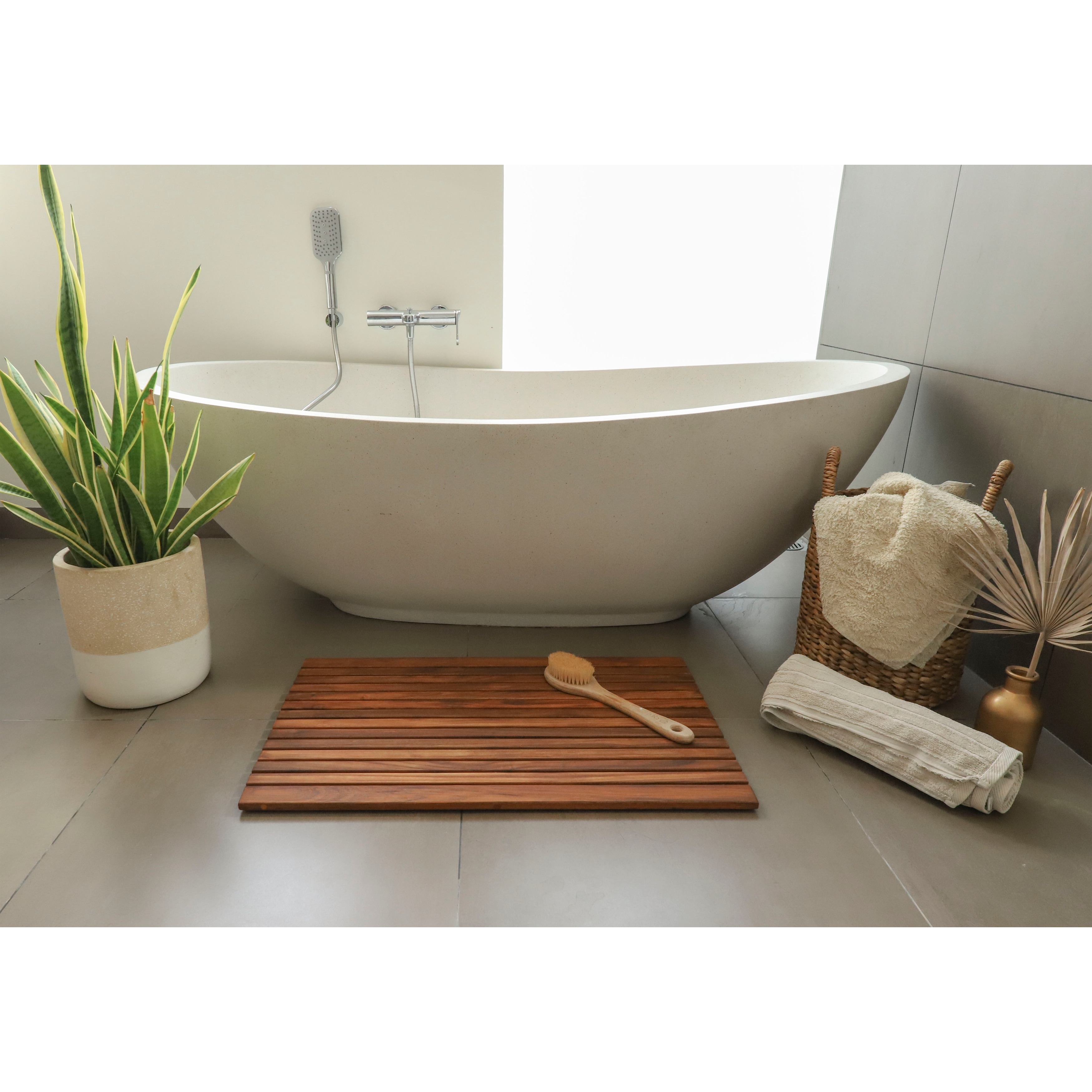 Nordic Style Oiled Teak Shower Mat 31.4 x 19.6 Wide End Slat