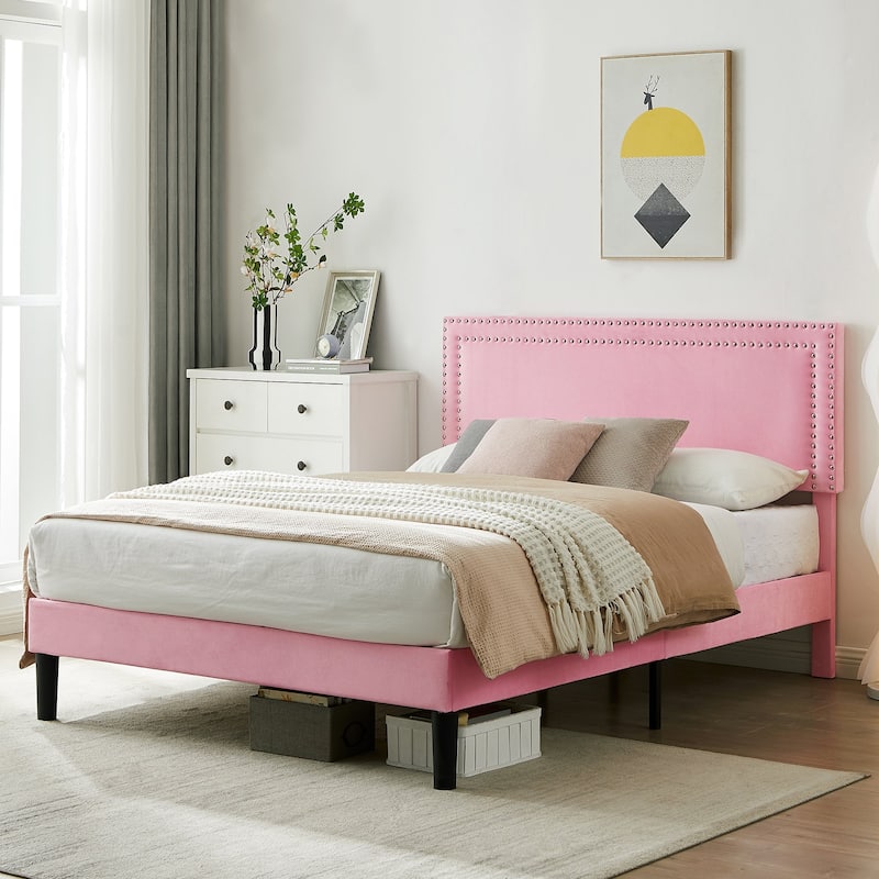 VECELO Upholstered Bed Frames with Height Adjustable Headboard