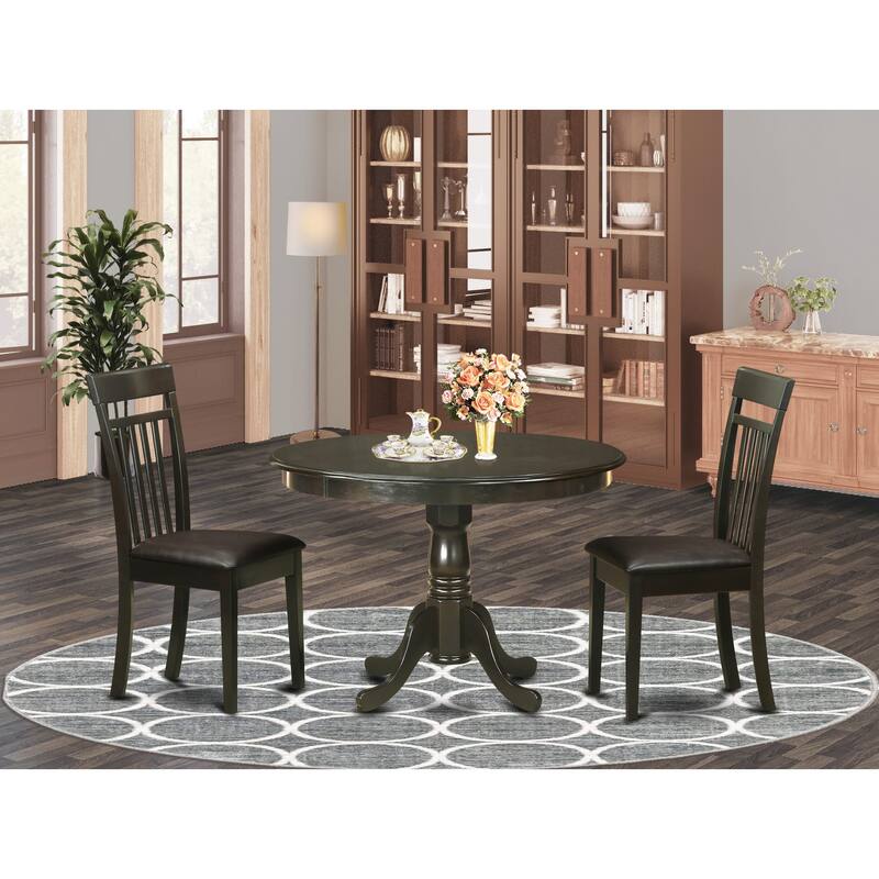 East West Furniture 3 Piece Dining Table Set- a Wooden Table and 2 Dining Chairs, 42x42 Inch, Cappuccino (Seat's Type Options) - HLCA3-CAP-LC