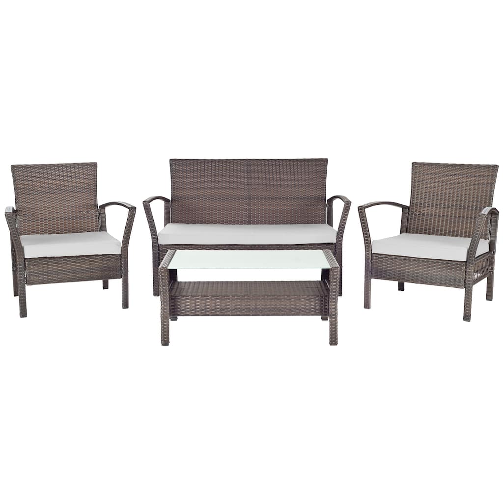 SAFAVIEH Outdoor Living Avaron Brown/ Grey Cushion 4-piece Patio Set