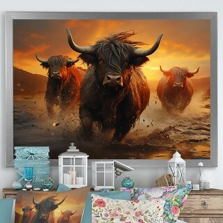 Designart quot Expressionist Yaks Horizon I quot Yaks Framed Wall Art Prints