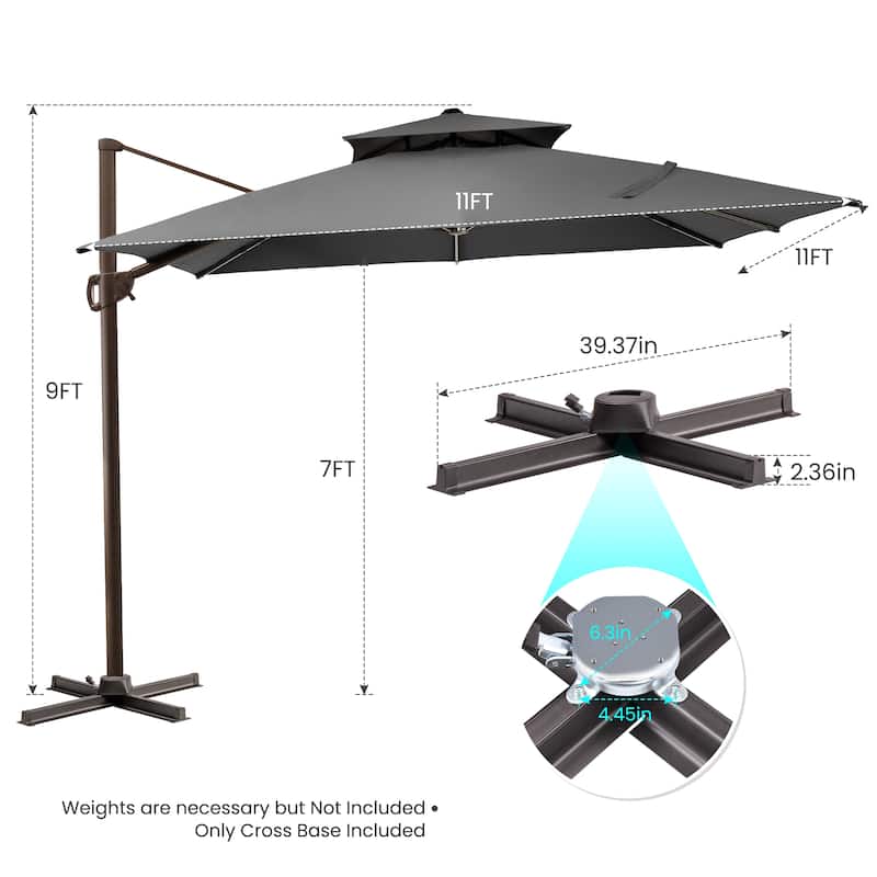 Crestlive Products 11FT Square Patio Offset Double Top Umbrella with Crank