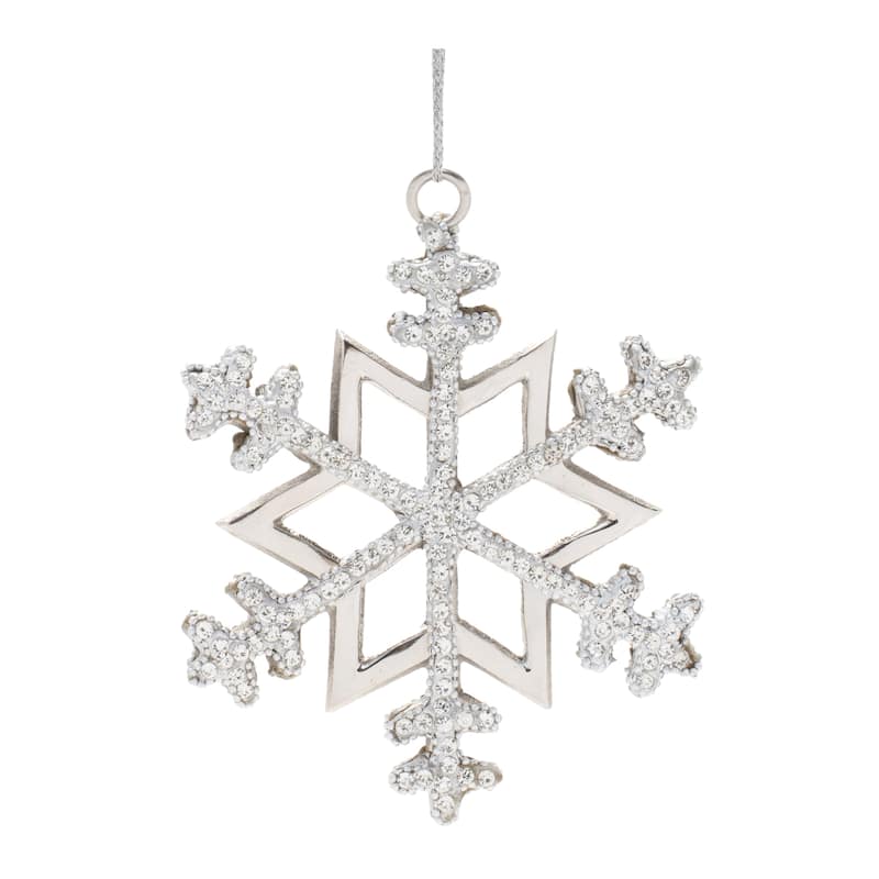 Set of 2 Metal Hanging Snowflake Ornaments with Beads and Lacquer Finish for Christmas Decorations - 4.75”L x 0.25”W x 5.75”H