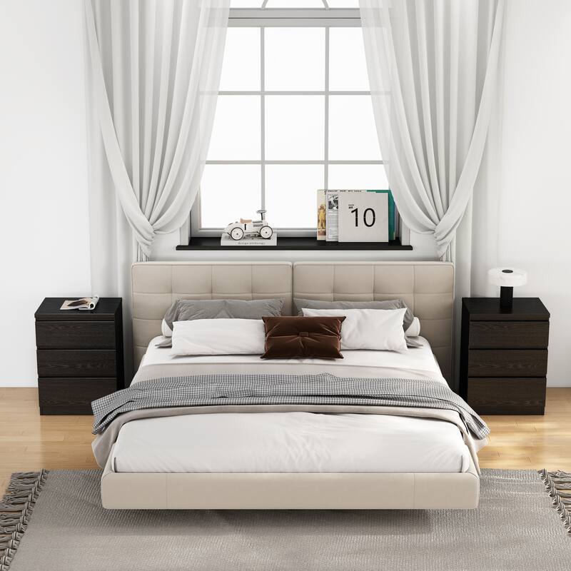 19.7-Inch Nightstand with 3 Drawers, Beside Table with Drawers Handle Free Design,Thickened Top Plate,for Bedroom,Living Room