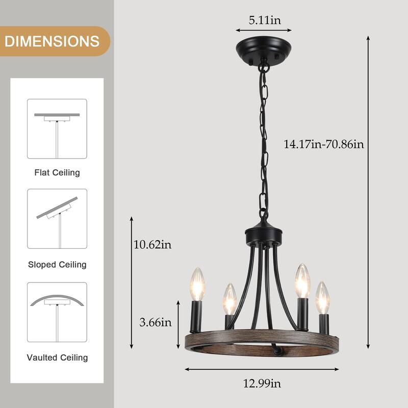 4 - Light Wagon Wheel Chandelier for Living Room Dining Room Kitchen - N/A