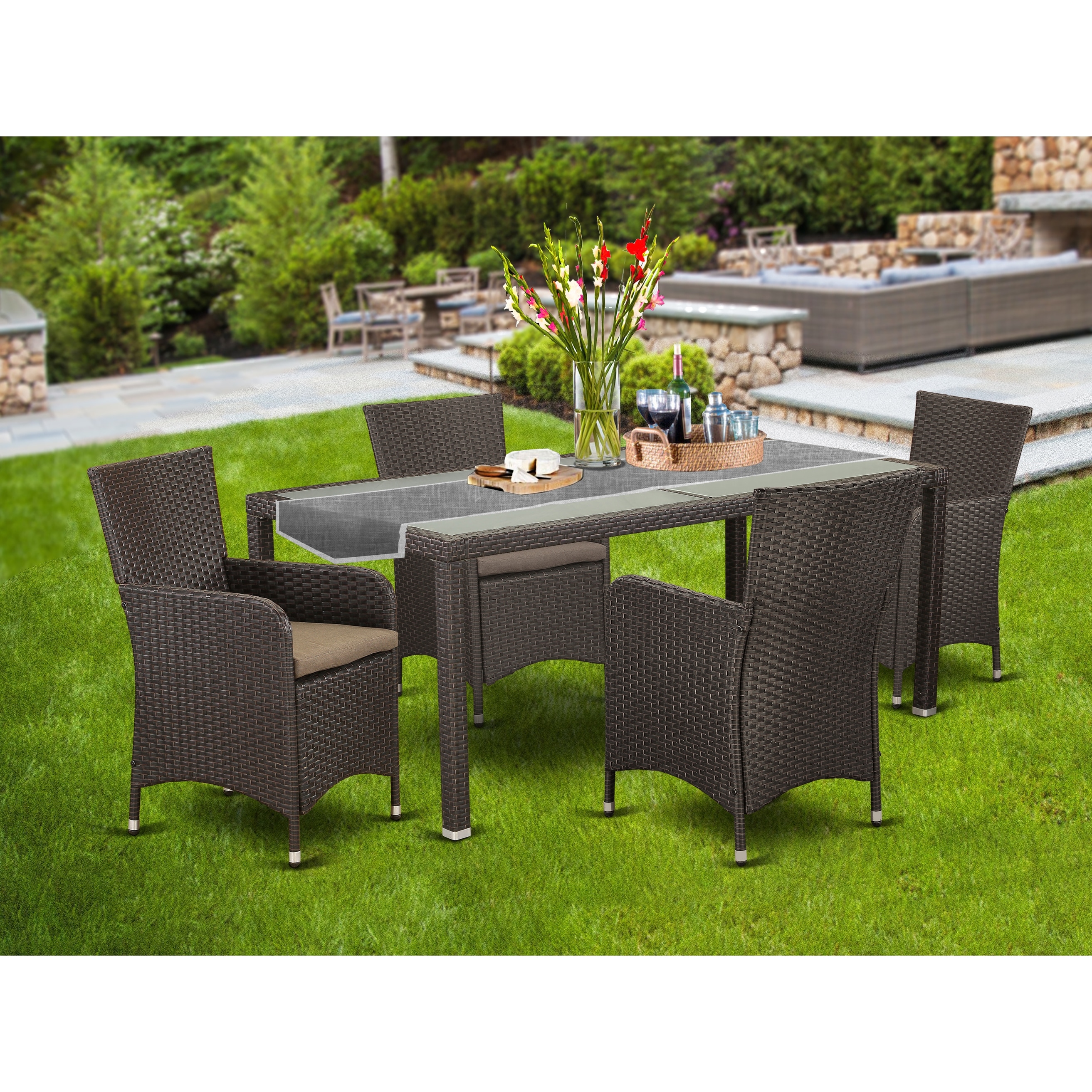 Shop Lulu5 63s 5 Pc Outdoor Wicker Patio Furniture Set In Dark Brown Finish Overstock 28180228 7 Piece Sets