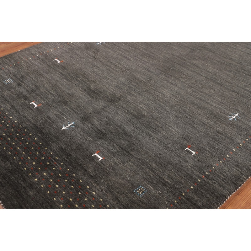 Tribal Gabbeh Oriental Area Rug Handmade Gray Wool Carpet - 5'4"x 7'7"