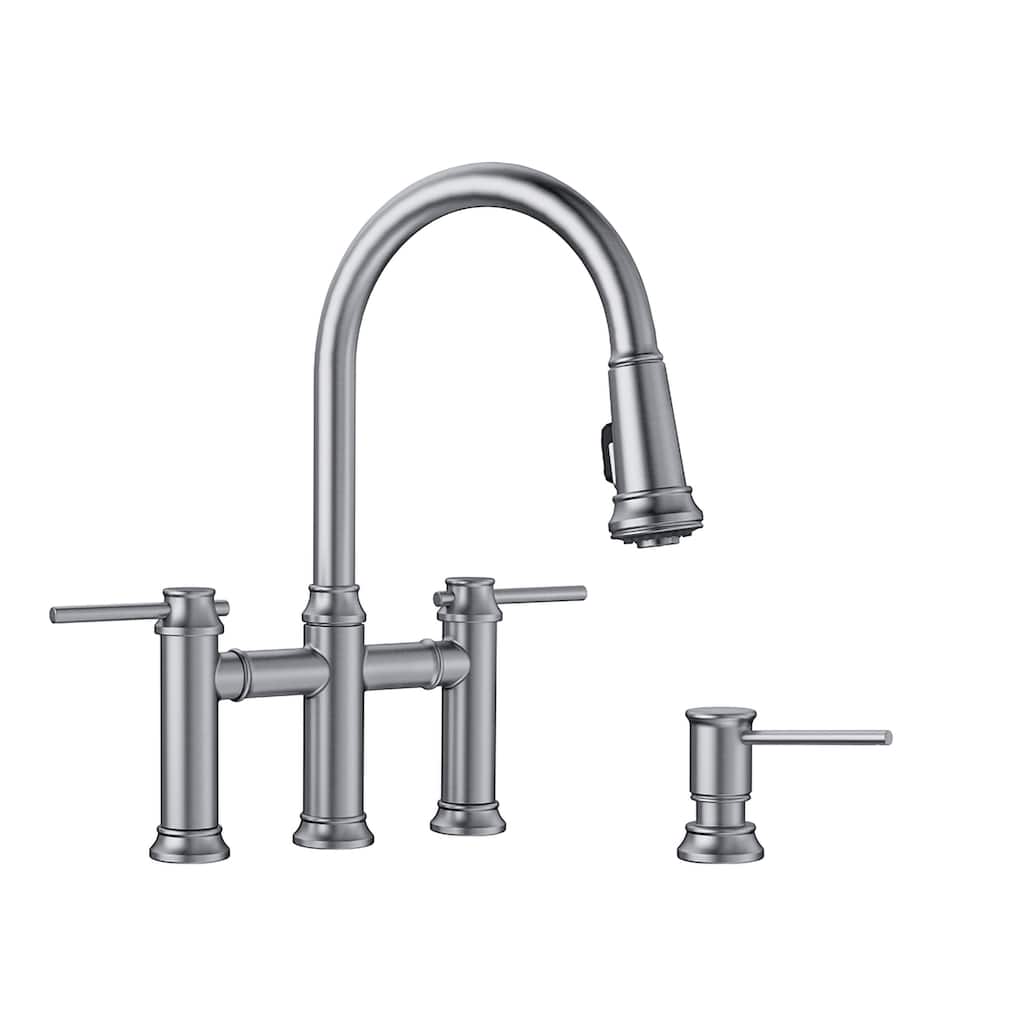 Blanco Empressa Pull-Down Bridge Faucet with Soap Dispenser - 13" x 9" x 16.38" - 13" x 9" x 16.38"
