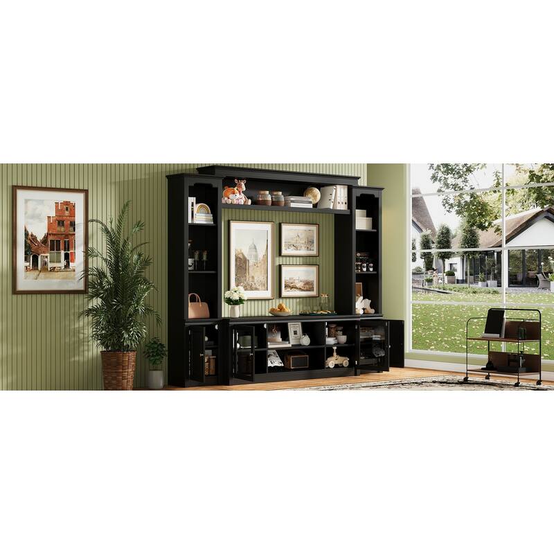 Wall Unit TV Stand with Bookshelves for TVs up to 65", Wood TV Console Table Media Entertainment Center with Storage Cabinet