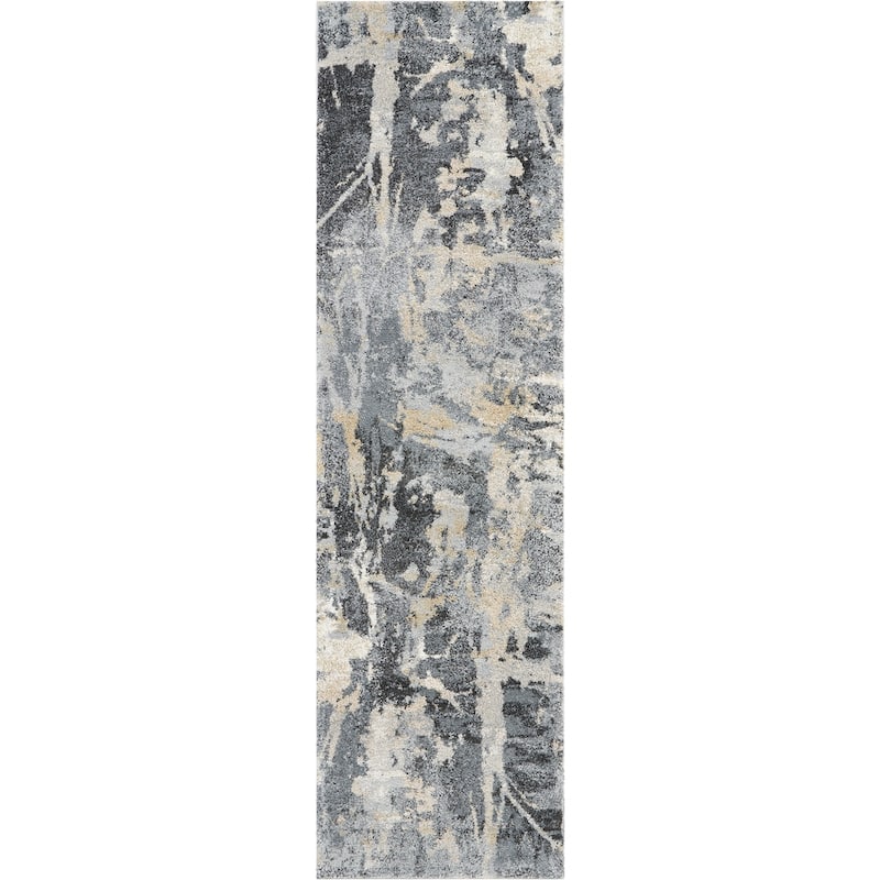 Hoko Power Loomed Distressed Abstract Modern Stain Resistant Soft Area Rug By HomeRoots - 90' X '26' X '0.75