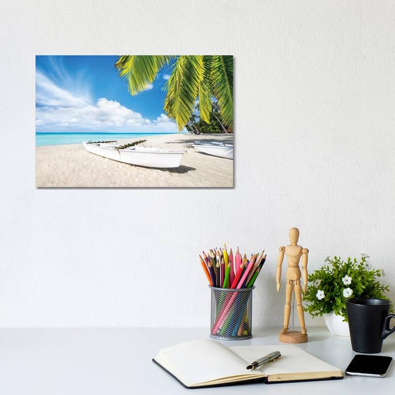 iCanvas "Boat At The Beach On Bora Bora" by Jan Becke Canvas Print - 8x12x0.75