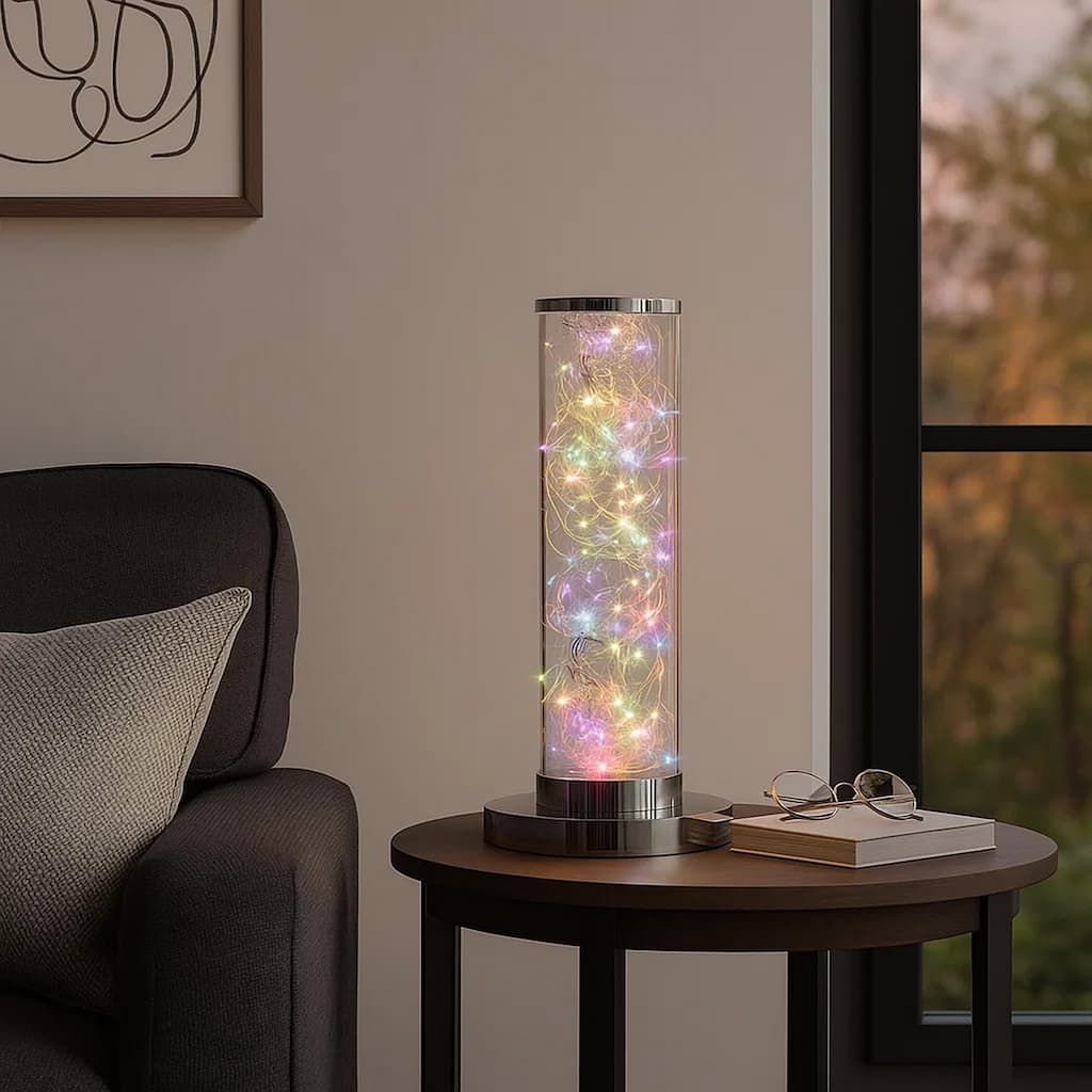 Column Table Lamp with Integrated Multicolored LED, Clear
