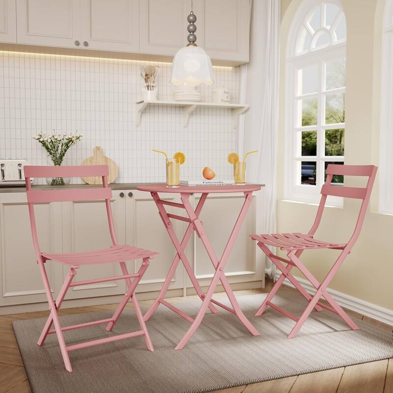 3 Pieces Patio Foldable Round Table and 2 Chairs