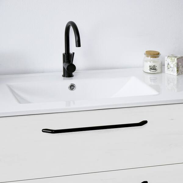 Shop Black Friday Deals On 40 Modern Bathroom Vanity Cabinet Denver Rhd White Wood Black Handles Legs Vanity Ceramic Sink W40 X H35 X D18 Overstock 31118612