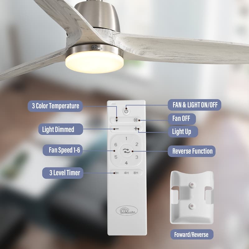 Sofucor 56 inch Ceiling Fans with Light,Remote Control,3 Solid wood Blades Farmhouse ,Large Airflow - 56 Inches
