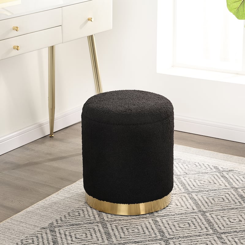 Adeco Velvet Round Storage Stool Gold Plating Base Storage Ottoman