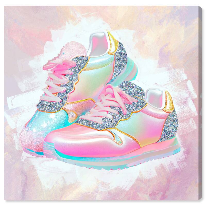 Wynwood Studio Fashion and Glam Pastel Pop Sneakers Pink and Neon Blue Bohemian & Eclectic Wall Art Canvas Print
