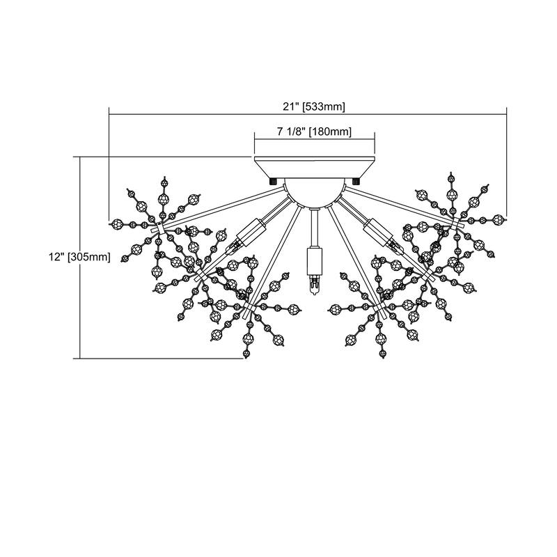 Elk Home Snowburst Chrome With Crystal Beads 6 Light Semi Flush
