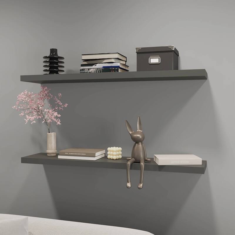 48-Inch Wall-Mounted Floating Shelf Two-Piece Set - N/A - Gray