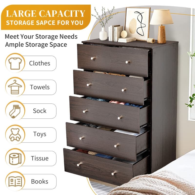 6-Drawer Large Dresser For Bedroom And Chest Of Drawers With Sturdy Construction Wood Storage Organizer For Closet