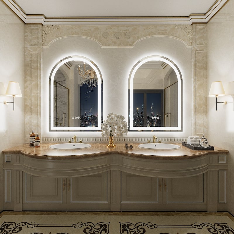 UL Certified Arched LED Anti-fog Tempered Glass Wall Bathroom Vanity Mirror