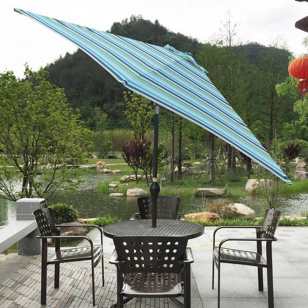 9 ft umbrella patio WESTLAKE Solar LED Umbrella, Beige rib construction enhances support and stability Ideal for patios 131-SB - Galtech 9' Sunbrella